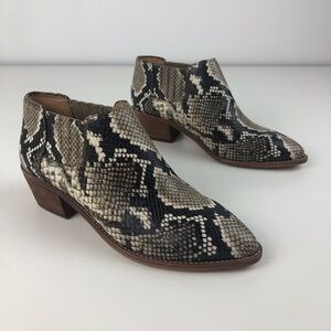 Madewell Sonia Low Chelsea Leather Bootie 6 Natural Multi Snake Embossed $188